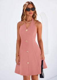 PRETTYGARDEN Cocktail Dresses for Women Short Summer Elegant Halter V Neck Sleeveless A Line Spring Mini Party Dress PRETTYGARDEN