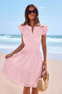 PRETTYGARDEN Women's Summer Sundresses Eyelet Cap Sleeve V Neck Short Boho Wedding Guest Dress Beach Vacation Clothes PRETTYGARDEN