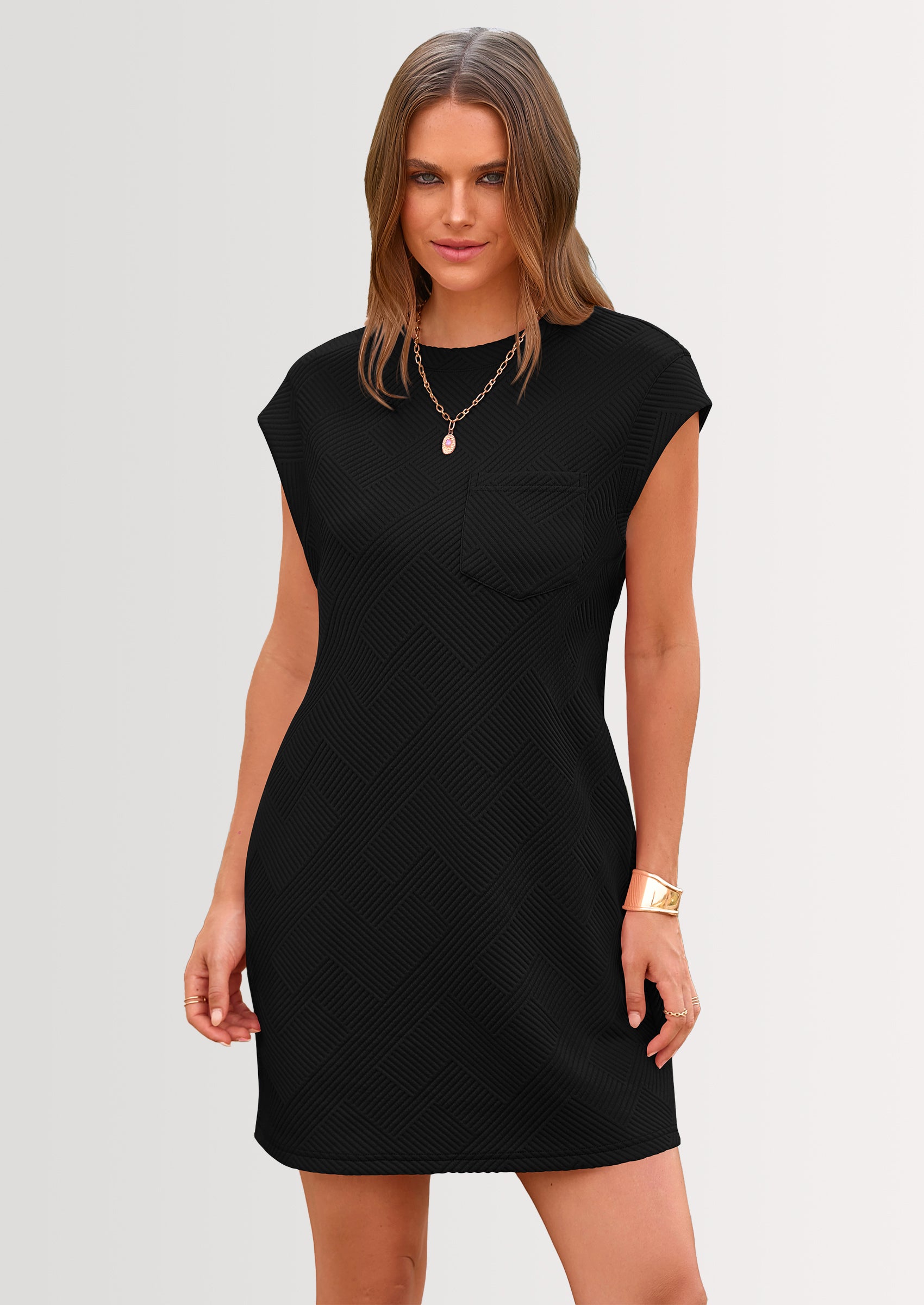 PRETTYGARDEN Women's Summer Short T Shirt Dress Cap Sleeve Crew Neck Casual Loose Basic Mini Dresses