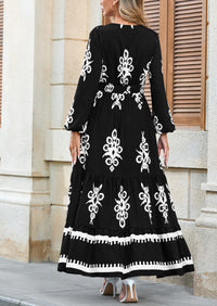 PRETTYGARDEN Women's Fall Wedding Guest Dresses Boho Floral Long Sleeve V Neck Flowy Elegant Maxi Dress Beach Clothes