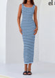 Womens Summer Tank Dress Casual Sleeveless Striped Ribbed Knit Long Dresses Beach Vacation Sundress