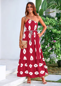 PRETTYGARDEN Women's Summer Maxi Dresses One Shoulder Printed Flowy Boho Beach Vacation Long Sundress