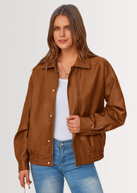 PRETTYGARDEN Women's Faux Leather Motorcycle Jacket Trendy Fall Spring Clothes Oversized Zip Up Winter Coat Outerwear