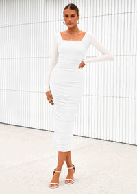 PRETTYGARDEN Midi Dresses for Women Fall Fashion Long Sleeve Ruched Bodycon Cocktail Party Wedding Guest Dress