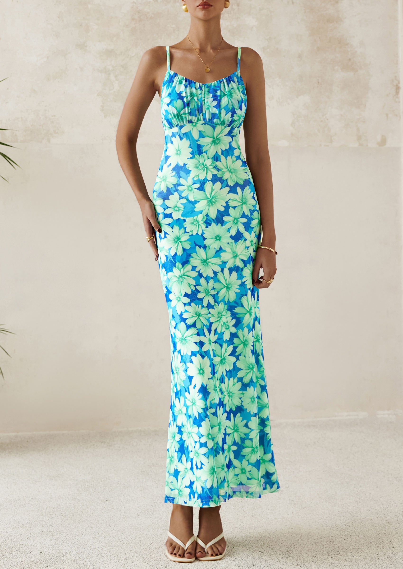 PRETTYGARDEN Women's Bodycon Maxi Dress Floral Sundress Sleeveless Spaghetti Strap Cocktail Party Dress