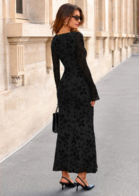 PRETTYGARDEN Women's Floral Bodycon Maxi Dress Fall Elegant Mesh Long Sleeve Formal Wedding Guest Cocktail Dresses