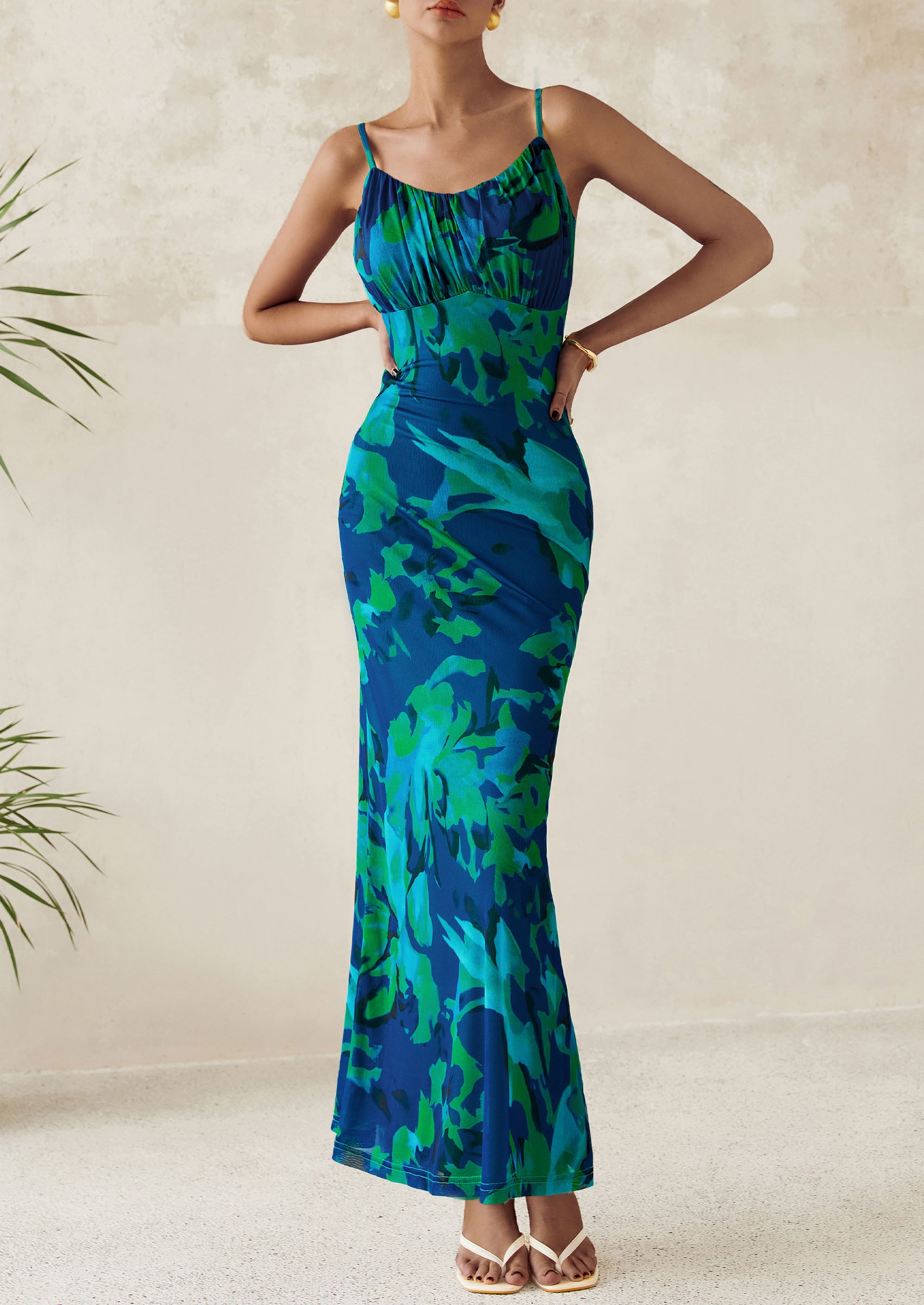 PRETTYGARDEN Women's Bodycon Maxi Dress Floral Sundress Sleeveless Spaghetti Strap Cocktail Party Dress