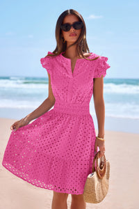 PRETTYGARDEN Women's Summer Sundresses Eyelet Cap Sleeve V Neck Short Boho Wedding Guest Dress Beach Vacation Clothes PRETTYGARDEN