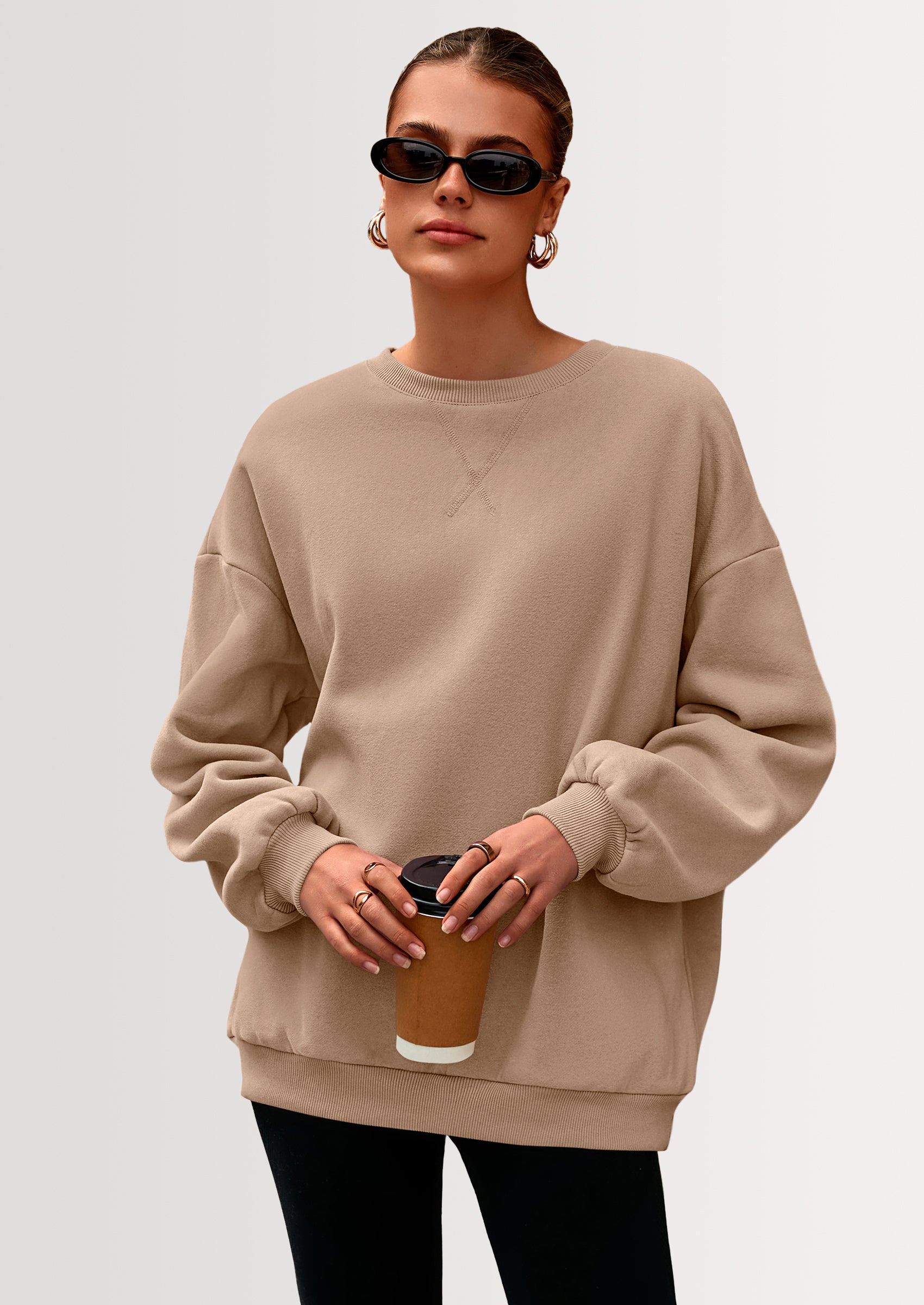 PRETTYGARDEN Oversized Sweatshirt for Women Fall Outfits Crewneck Long Sleeve Tops Fleece Pullover Winter Clothing