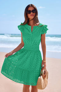 PRETTYGARDEN Women's Summer Sundresses Eyelet Cap Sleeve V Neck Short Boho Wedding Guest Dress Beach Vacation Clothes PRETTYGARDEN