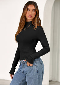 PRETTYGARDEN Women's Turtleneck Long Sleeve Shirts Fall Basic Tees Ribbed Fitted Tops Thermal Layering Knit Top Clothes