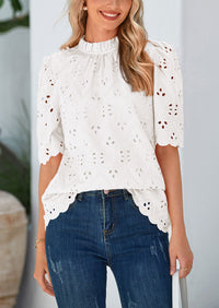 PRETTYGARDEN Womens Summer Tops Trendy Short Sleeve Eyelet Embroidered Dressy Casual Blouse Shirts