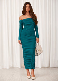 PRETTYGARDEN Womens Fall Long Sleeve Maxi Dress Off Shoulder Mesh Ruched Bodycon Trendy Long Wedding Guest Dresses PRETTYGARDEN