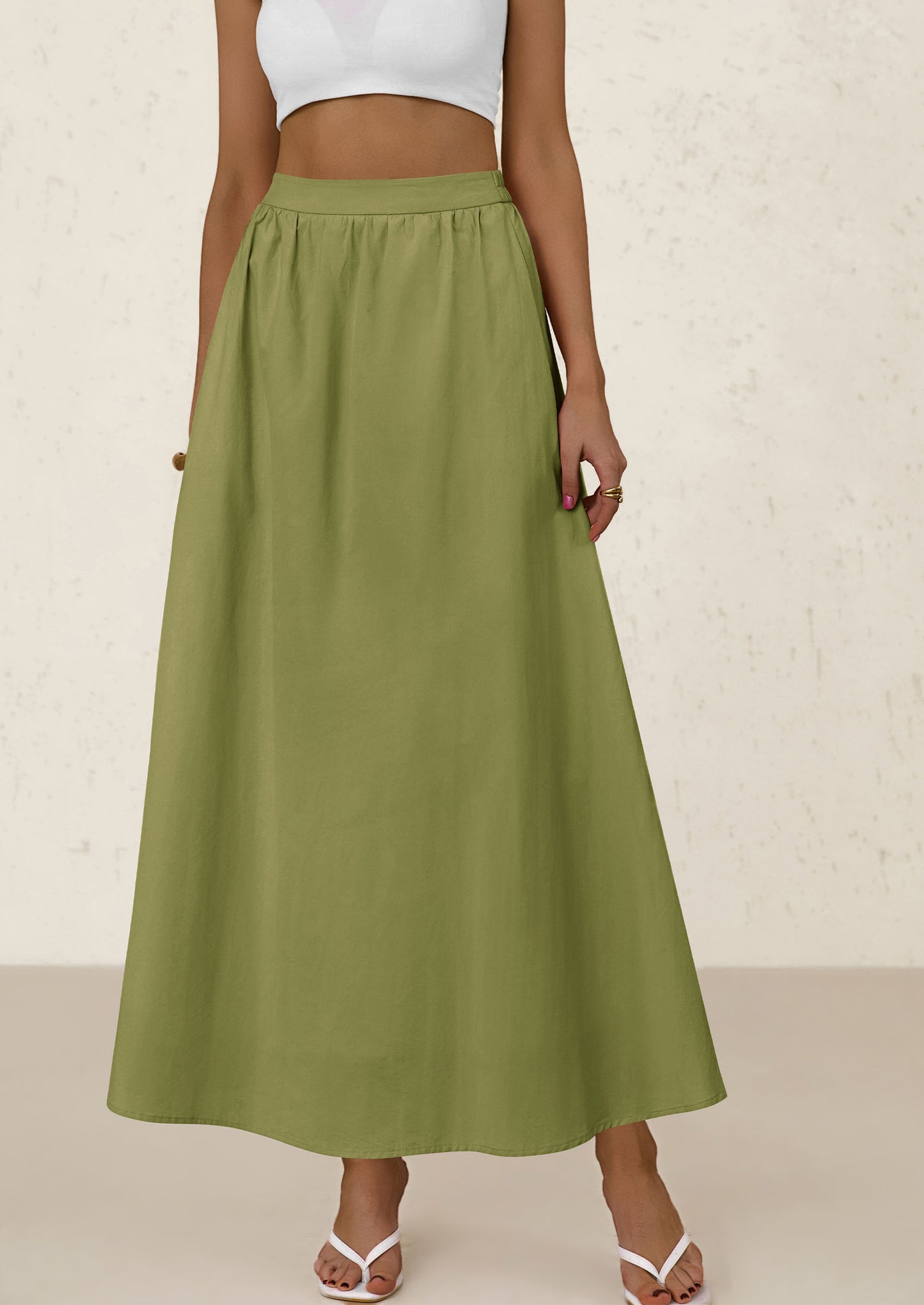 Women's Maxi Skirts 2025 Summer Trendy Ruffle High Waisted Casual Long Flowy Skirt with Pockets