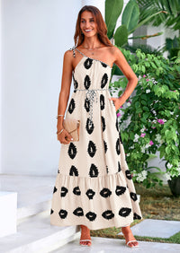 PRETTYGARDEN Women's Summer Maxi Dresses One Shoulder Printed Flowy Boho Beach Vacation Long Sundress