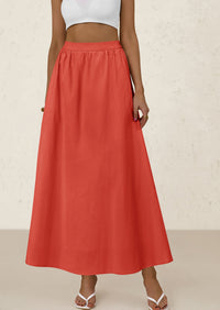 Women's Maxi Skirts 2025 Summer Trendy Ruffle High Waisted Casual Long Flowy Skirt with Pockets