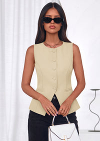 PRETTYGARDEN Womens Vests Top Trendy 2026 Spring Sleeveless Blazer Suit Summer Business Casual Work Button Down Waistcoat PRETTYGARDEN