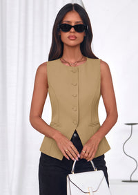 PRETTYGARDEN Womens Vests Top Trendy 2026 Spring Sleeveless Blazer Suit Summer Business Casual Work Button Down Waistcoat PRETTYGARDEN