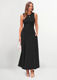 PRETTYGARDEN Women Maxi Dresses Casual Sleeveless Patchwork Knit Tank Dress Flowy Beach Sundress Long Dress