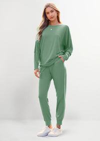 PRETTYGARDEN Women's Fall 2 Piece Lounge Set Long Sleeve Tops Ribbed Pants Spring Matching Sweatsuit Travel Outfits Clothes