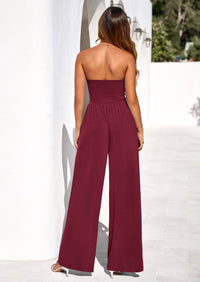 PRETTYGARDEN Womens Trendy Strapless Rompers Ruched Tube Top Wide Leg One Piece Jumpsuits Beach Vacation Summer Outfits PRETTYGARDEN