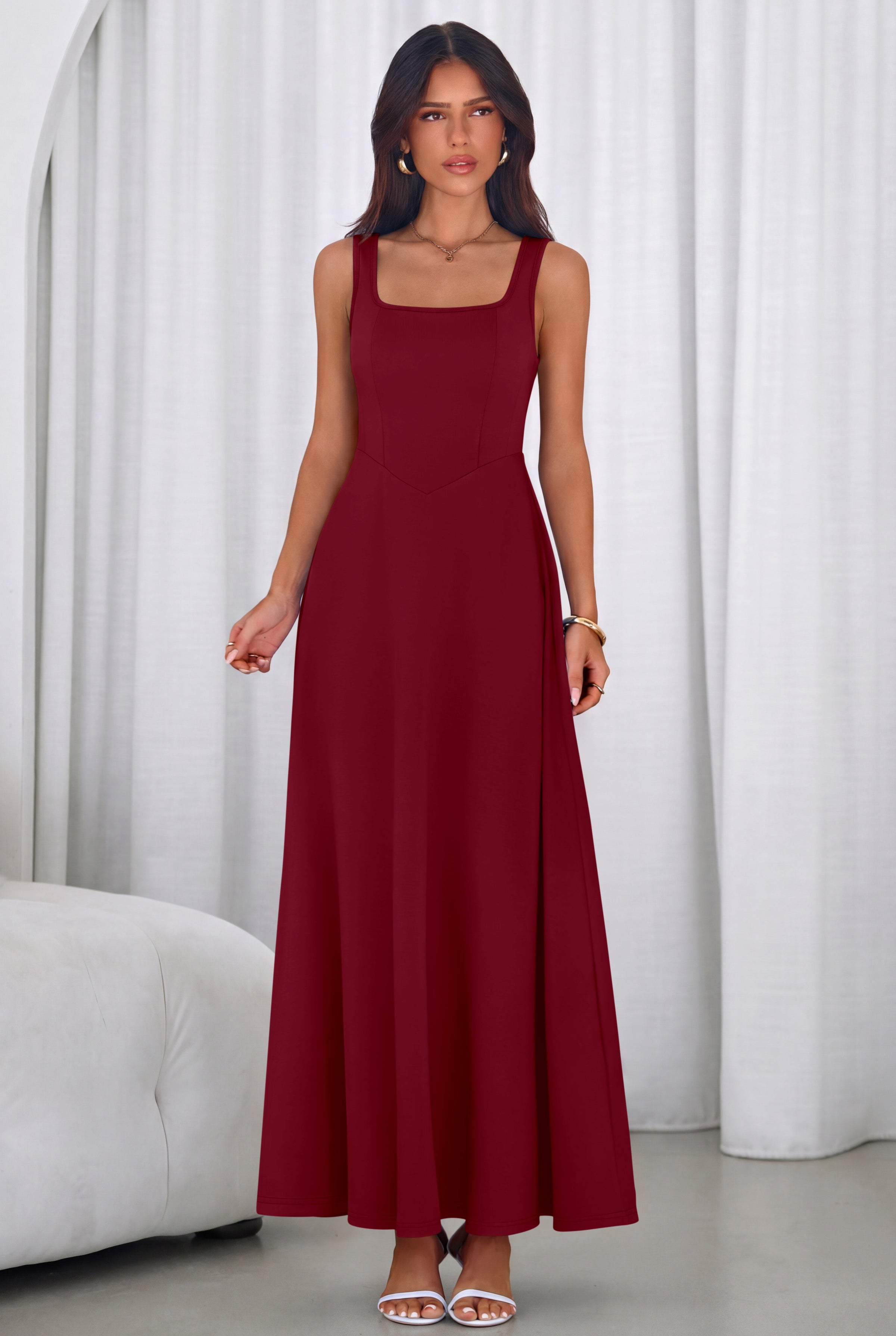 PRETTYGARDEN Womens Summer Dresses Sleeveless Elegant Square Neck Aline Swing Maxi Beach Wedding Guest Dress Pockets PRETTYGARDEN