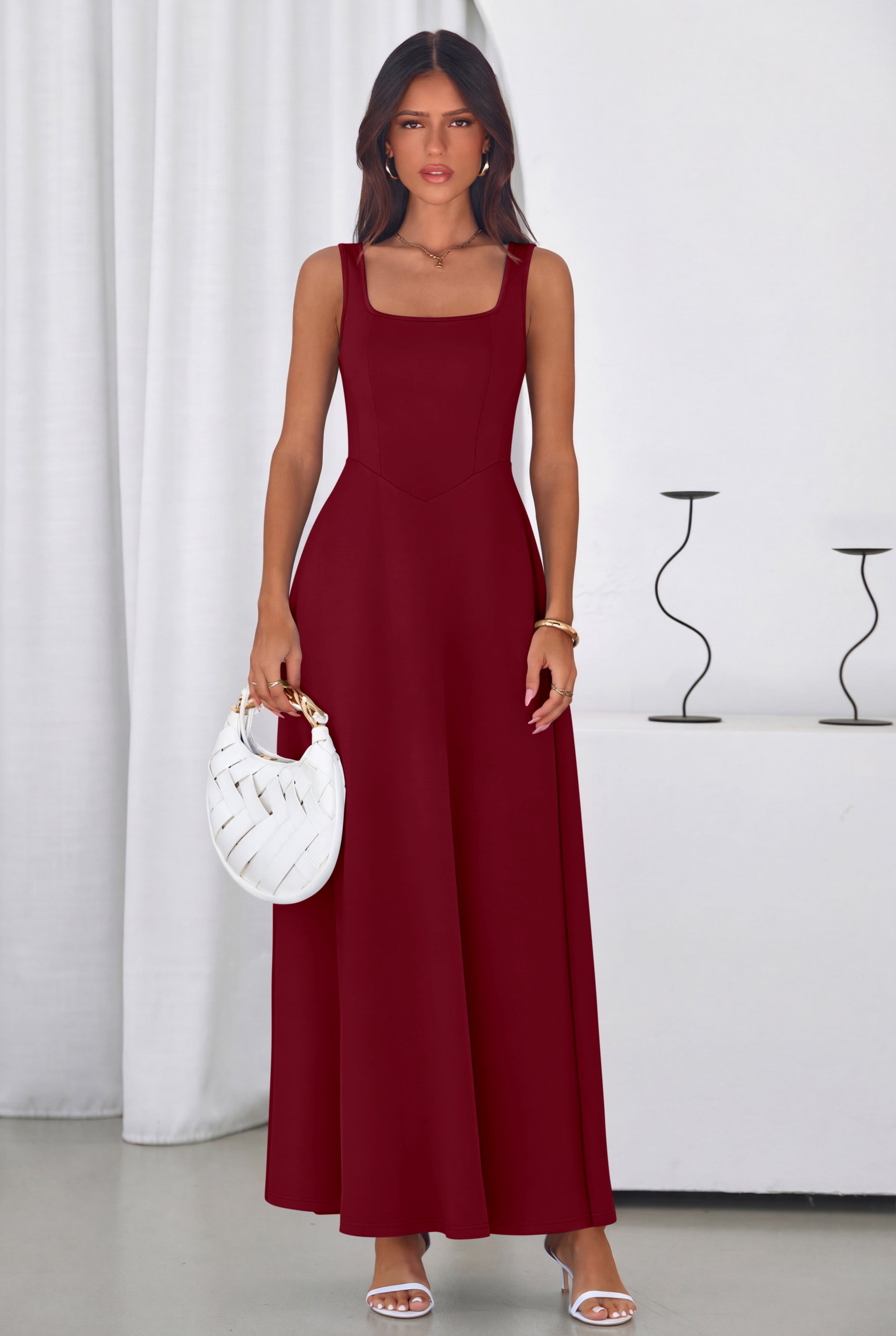 PRETTYGARDEN Womens Summer Dresses Sleeveless Elegant Square Neck Aline Swing Maxi Beach Wedding Guest Dress Pockets PRETTYGARDEN