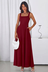 PRETTYGARDEN Womens Summer Dresses Sleeveless Elegant Square Neck Aline Swing Maxi Beach Wedding Guest Dress Pockets PRETTYGARDEN