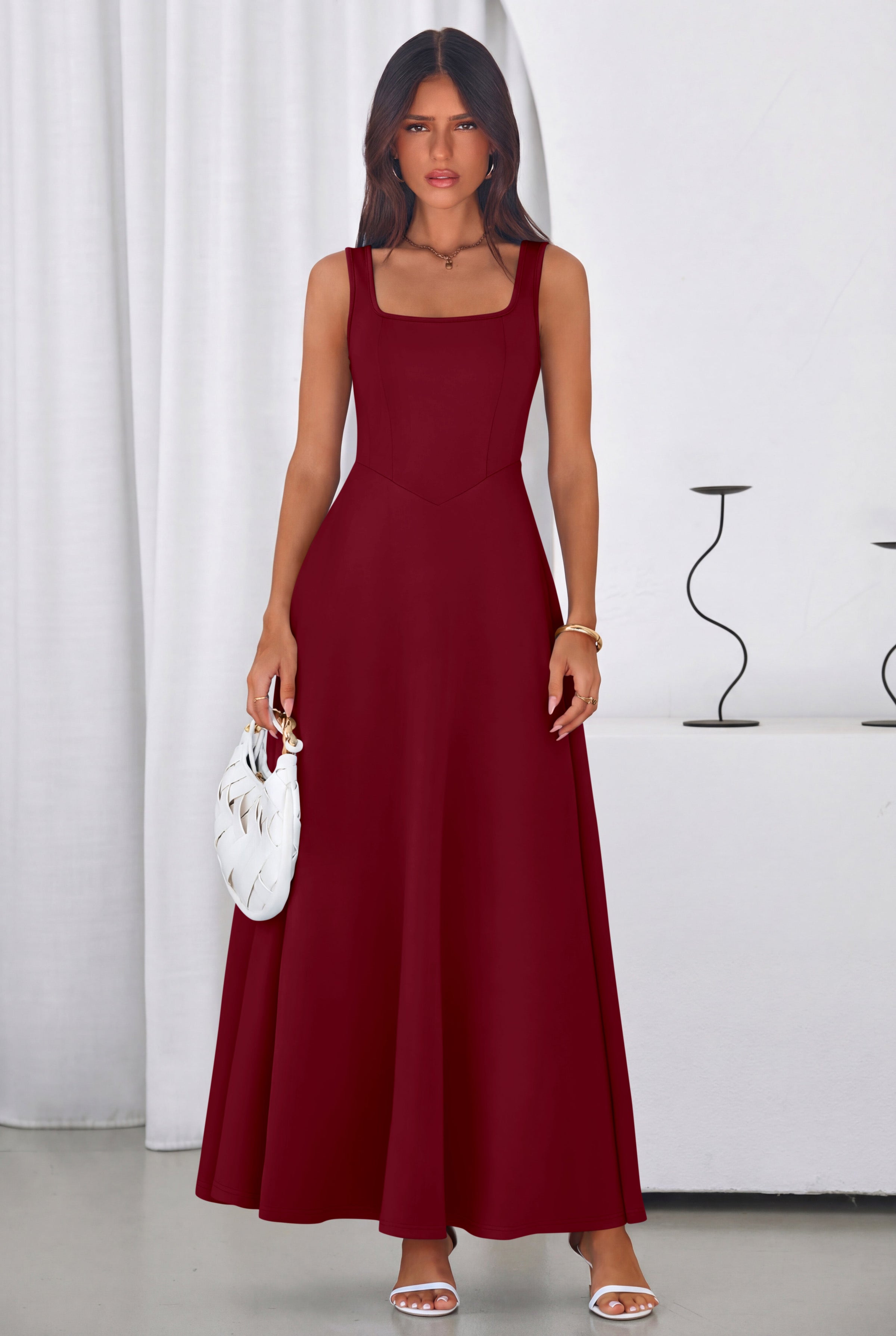 PRETTYGARDEN Womens Summer Dresses Sleeveless Elegant Square Neck Aline Swing Maxi Beach Wedding Guest Dress Pockets PRETTYGARDEN