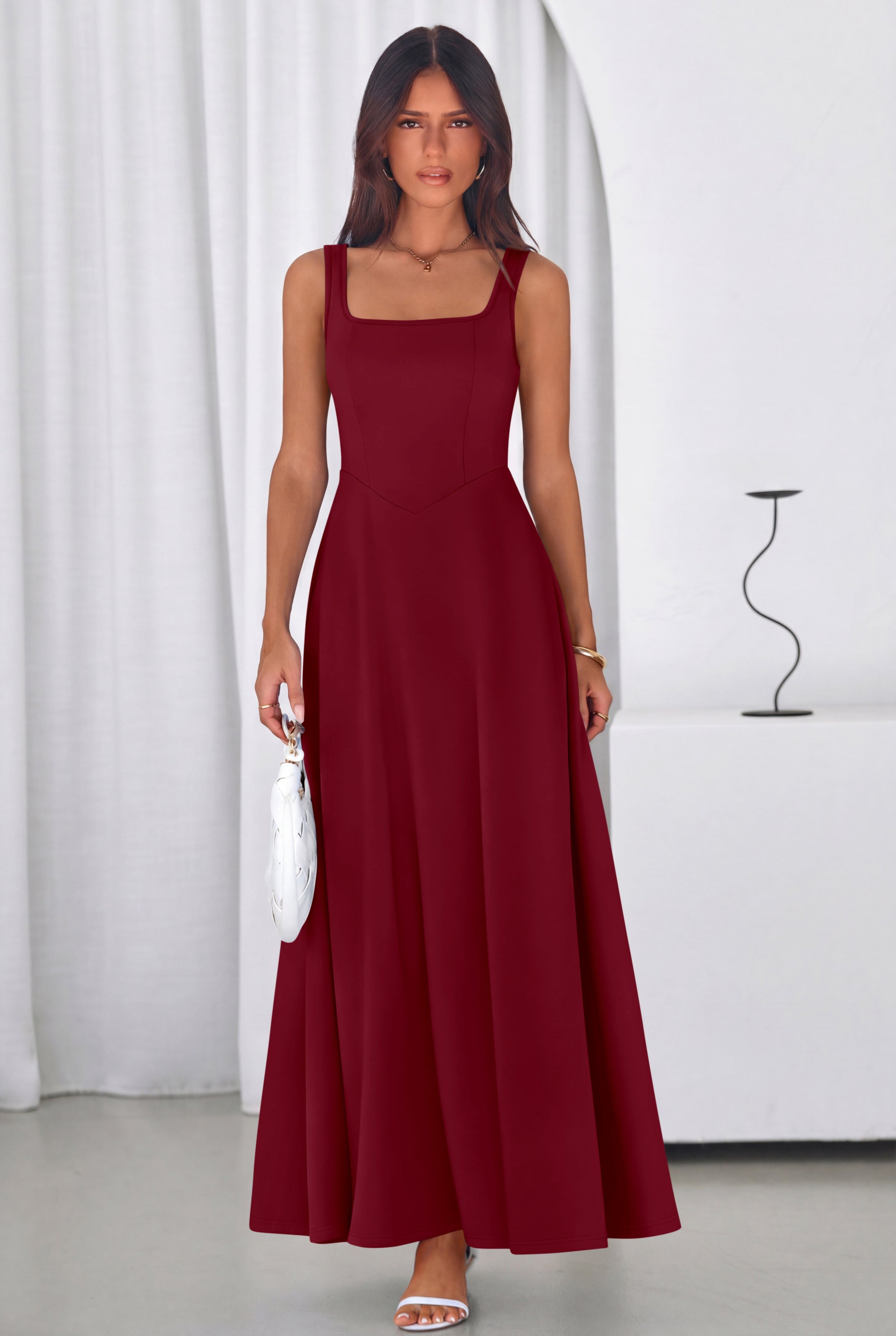 PRETTYGARDEN Womens Summer Dresses Sleeveless Elegant Square Neck Aline Swing Maxi Beach Wedding Guest Dress Pockets PRETTYGARDEN