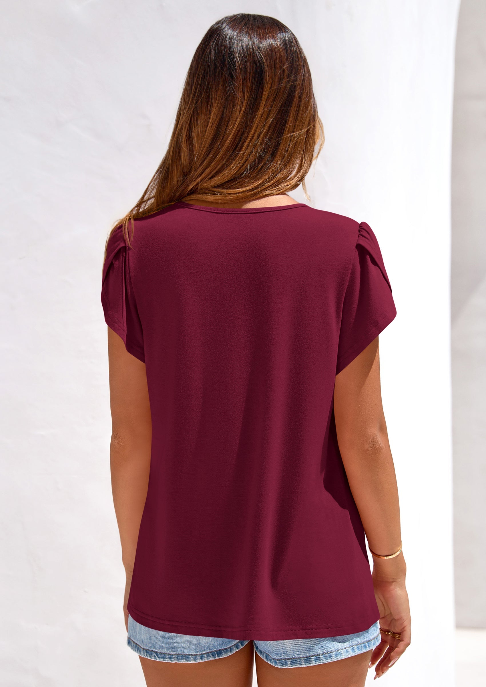 PRETTYGARDEN Summer Tops for Women Short Sleeve Crew Neck Pleated T Shirts Dressy Casual Blouses Spring Fashion Clothes PRETTYGARDEN