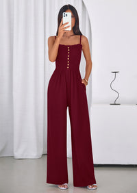 PRETTYGARDEN Jumpsuits for Women Summer Sleeveless Smocked Button Wide Leg Rompers Spring Travel One Piece Outfits PRETTYGARDEN