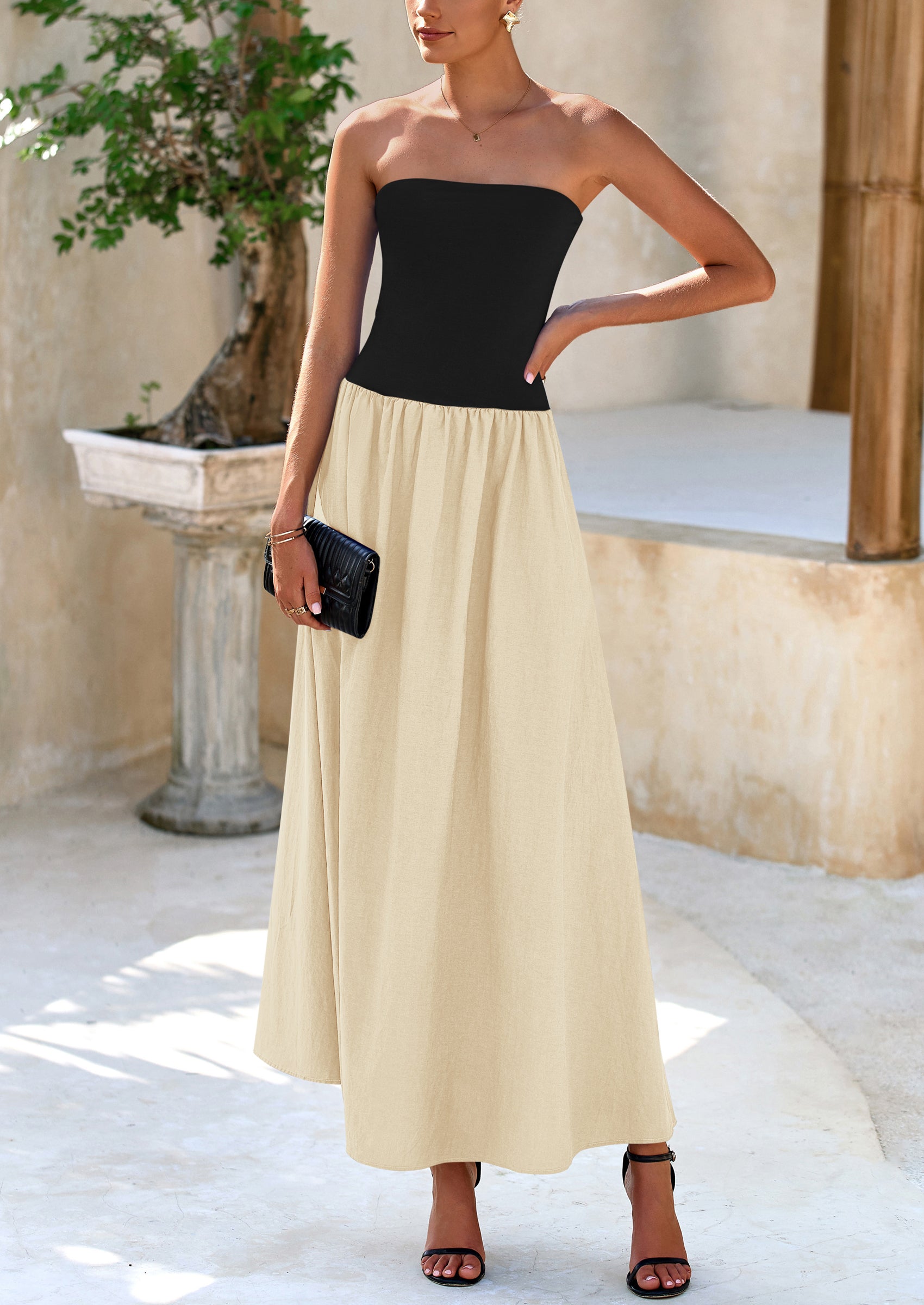 PRETTYGARDEN Women Strapless Elegant Going Out Maxi Dresses