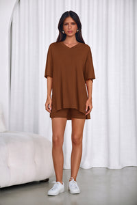 PRETTYGARDEN 2 Piece Sets for Women Summer Lounge Short Set Spring Matching Biker Shorts V Neck Oversized Shirt Clothing PRETTYGARDEN