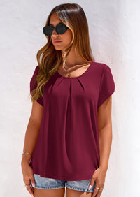 PRETTYGARDEN Summer Tops for Women Short Sleeve Crew Neck Pleated T Shirts Dressy Casual Blouses Spring Fashion Clothes PRETTYGARDEN