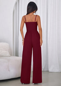 PRETTYGARDEN Jumpsuits for Women Summer Sleeveless Smocked Button Wide Leg Rompers Spring Travel One Piece Outfits PRETTYGARDEN