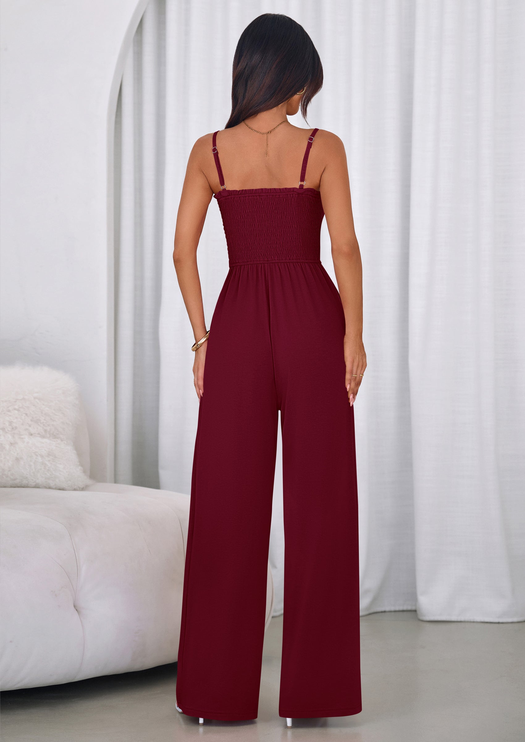 PRETTYGARDEN Jumpsuits for Women Summer Sleeveless Smocked Button Wide Leg Rompers Spring Travel One Piece Outfits PRETTYGARDEN