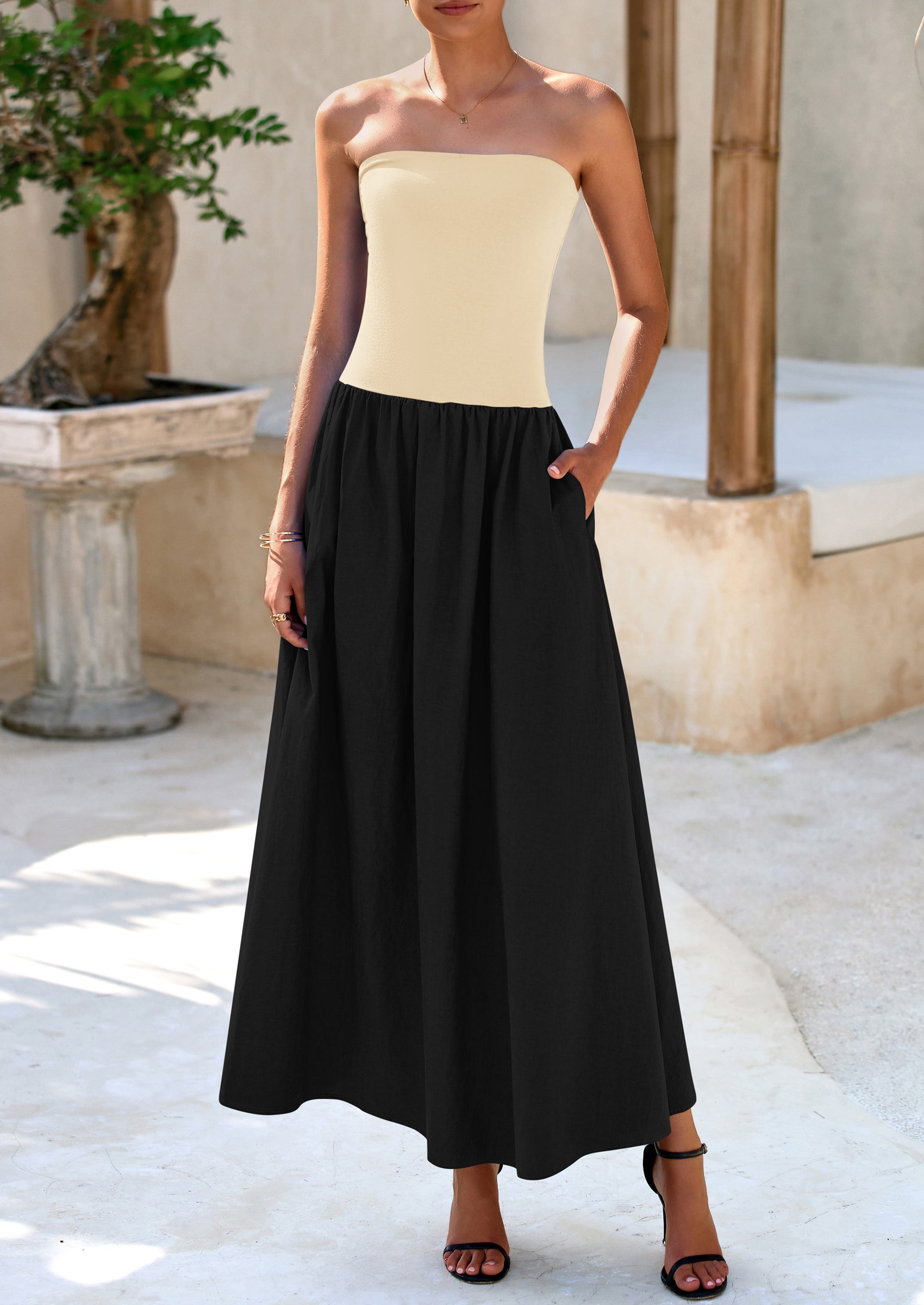 PRETTYGARDEN Women Strapless Elegant Going Out Maxi Dresses