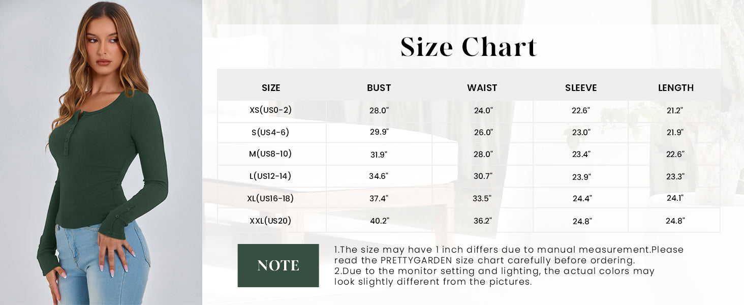 PRETTYGARDEN Women's Summer Long Sleeve Henley T Shirts Ribbed Knit Button Slim Fitted Basic Casual Going Out Fall Tops