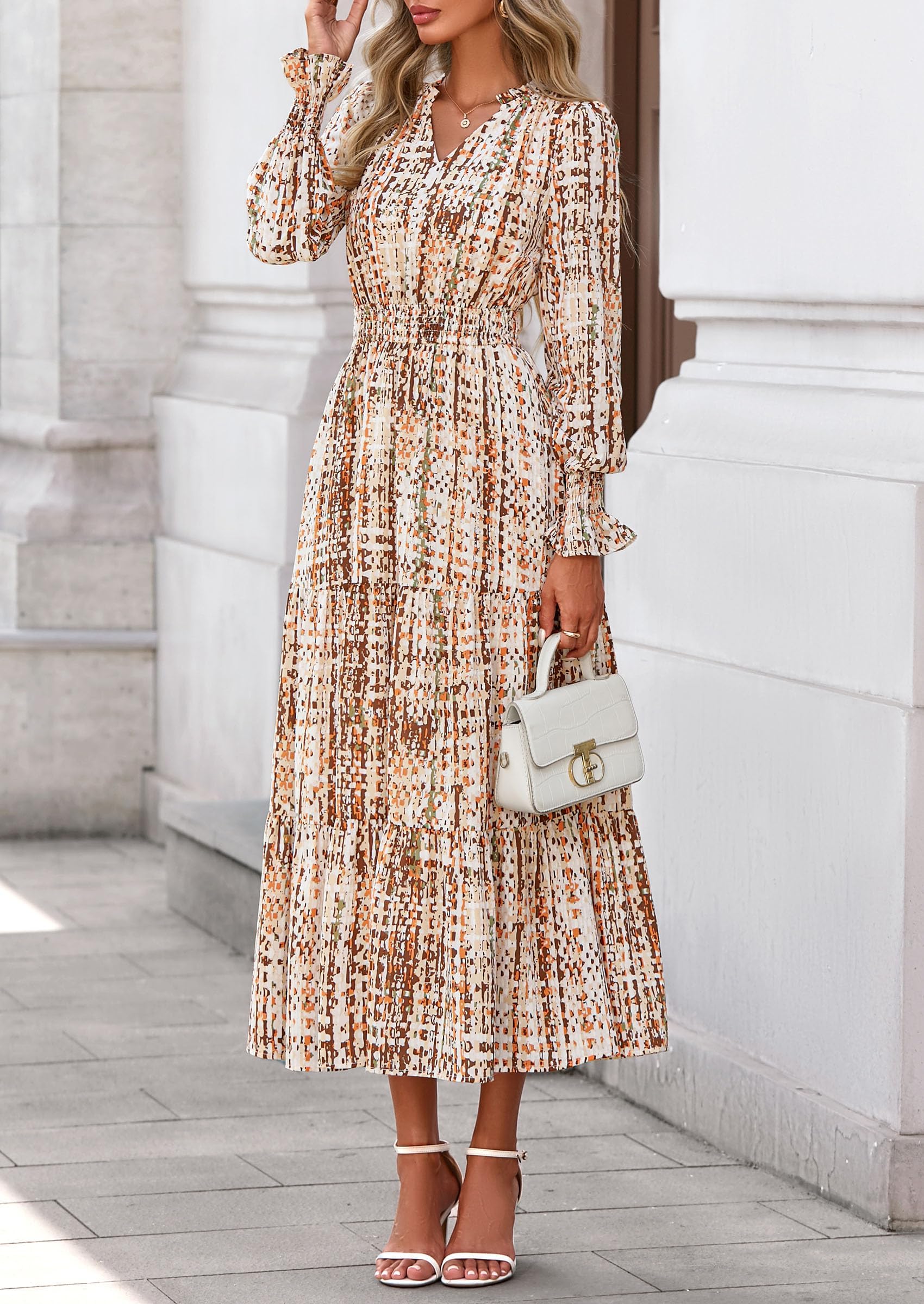 PRETTYGARDEN Women's Floral Maxi Dress Spring Long Sleeve V Neck Casual A Line Long Flowy Boho Party Dresses