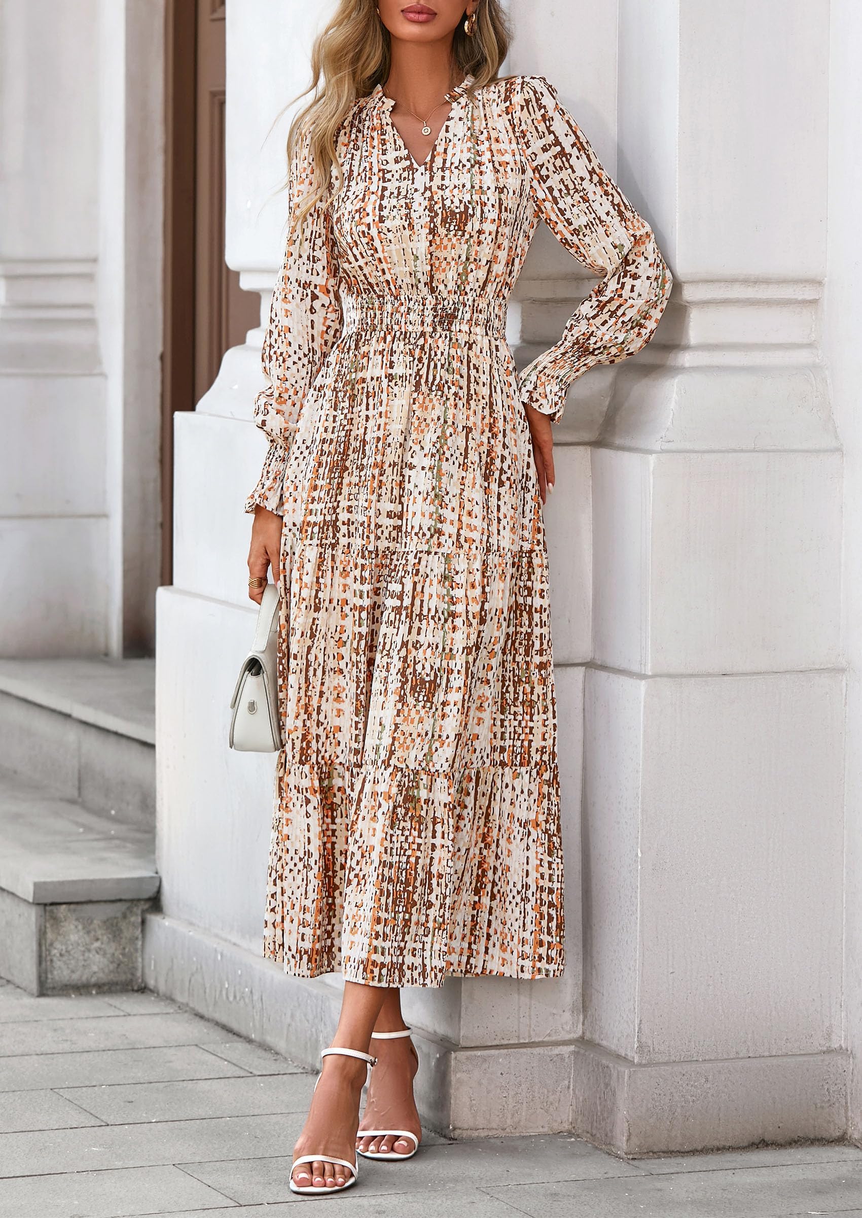 PRETTYGARDEN Women's Floral Maxi Dress Spring Long Sleeve V Neck Casual A Line Long Flowy Boho Party Dresses