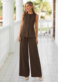 PRETTYGARDEN Women's 2 Piece Sets Summer Work Clothes Sleeveless Blazer Vest Pants Suits Spring Business Casual Outfits PRETTYGARDEN