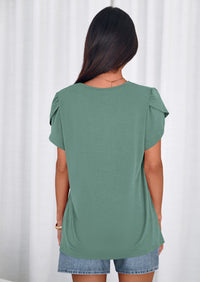 PRETTYGARDEN Summer Tops for Women Short Sleeve Crew Neck Pleated T Shirts Dressy Casual Blouses Spring Fashion Clothes PRETTYGARDEN