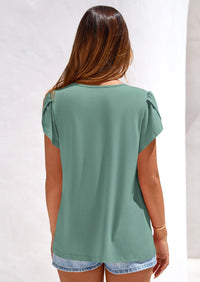 PRETTYGARDEN Summer Tops for Women Short Sleeve Crew Neck Pleated T Shirts Dressy Casual Blouses Spring Fashion Clothes PRETTYGARDEN