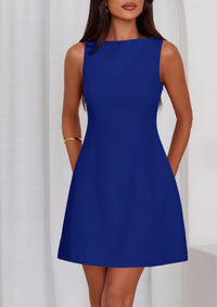 PRETTYGARDEN Womens Formal Short Dresses Summer Sleeveless Boat Neck A Line Elegant Mini Cocktail Party Dress