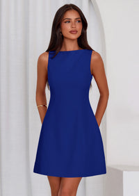 PRETTYGARDEN Womens Formal Short Dresses Summer Sleeveless Boat Neck A Line Elegant Mini Cocktail Party Dress