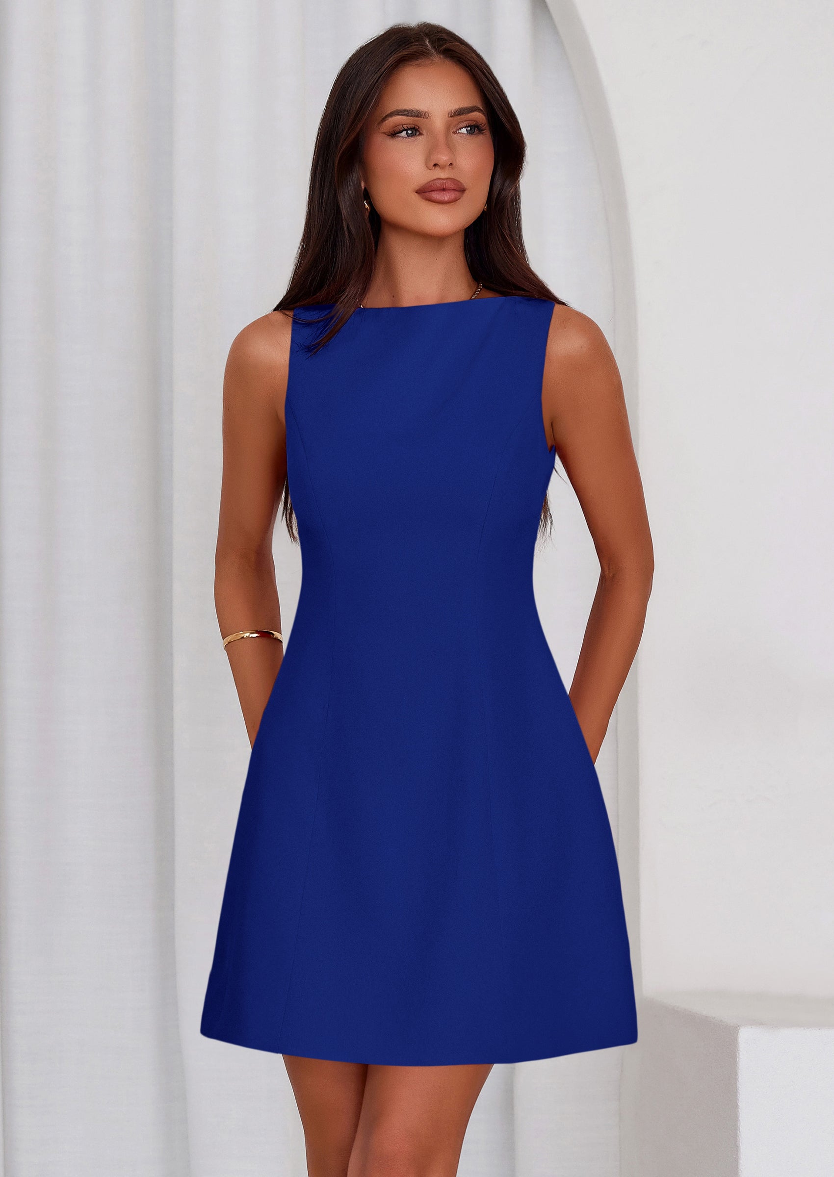 PRETTYGARDEN Womens Formal Short Dresses Summer Sleeveless Boat Neck A Line Elegant Mini Cocktail Party Dress