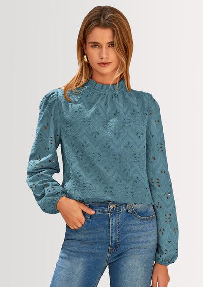 PRETTYGARDEN Womens Tops Dressy Casual Spring Long Sleeve Shirts Embroidered Eyelet Blouses Going Out Outfits