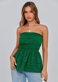 PRETTYGARDEN Tube Tops for Women Summer Strapless Off Shoulder Eyelet Smocked Peplum Trendy Going Out Boho Top