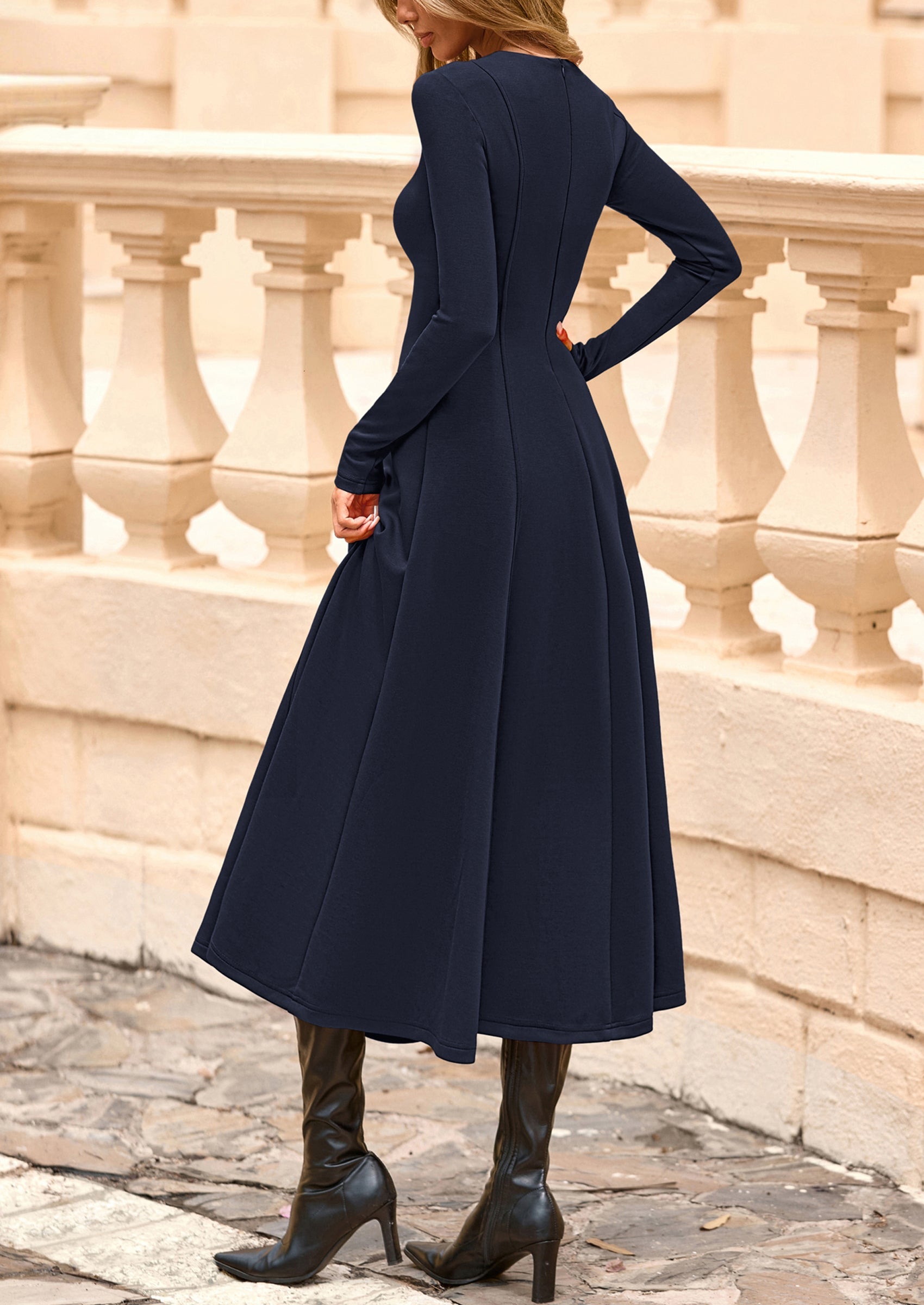 PRETTYGARDEN Women's Fall Long Sleeve Midi Dress Casual Elegant Ruffle